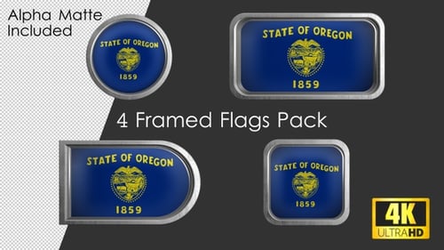 Metallic Framed State of Oregon Flag Pack 4K