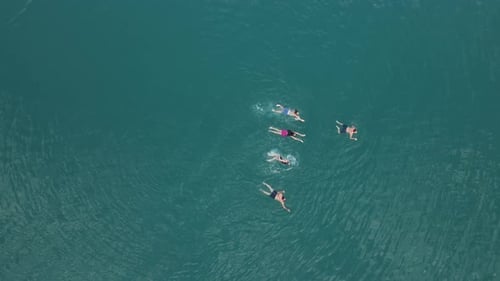 Aerial View of People Swimming in Ocean