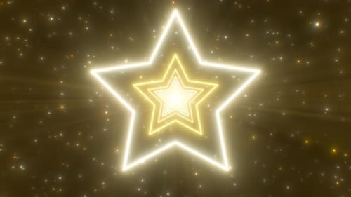 Shining Star Shaped Neon Lights Tunnel of Abstract Fast Movement Glow - 4K