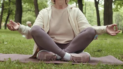 Beautiful Senior Woman Meditating in Park