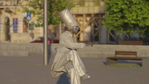 Silver living statue