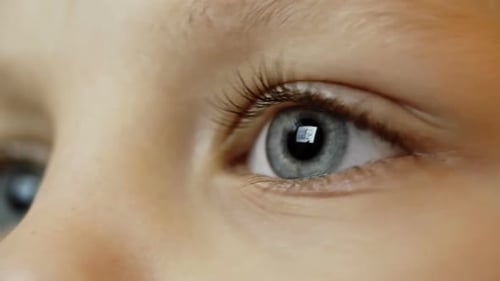 Eye of Kid Looking at Tablet