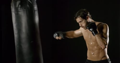 Sportliches Training Boxen für Männer in Zeitlupe