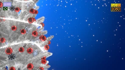 Sparkling Christmas Tree with Red Ornaments and Falling Stars