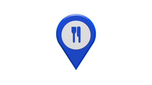 3D Animated Location Pin Icon with Fork and Knife