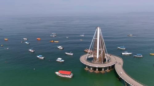 Beach And Pier Playa De Los Muertos, Jalisco, Mexico - aerial drone shot