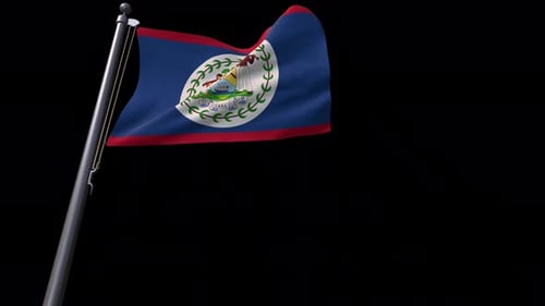Realistic Belize Flag Waving on Flagpole with Alpha