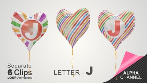Colorful Heart Balloon with Letter J Loop Animation