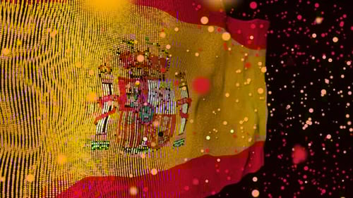 Abstract Waving Spain Flag Digital Particle Animation