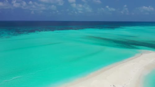 Aerial flying over tourism of paradise coastline beach lifestyle by blue sea and bright sand backgro