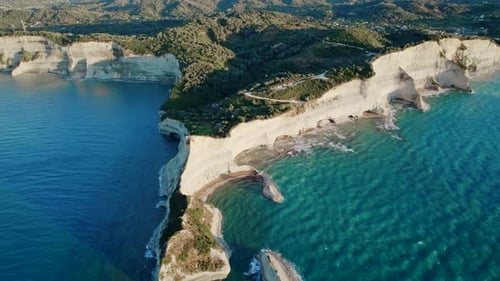 Aerial Drone View of Cape Drastis Cliffs in Sunny Day
