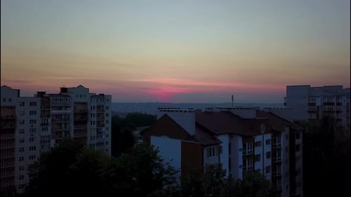 Night in the city, red sunset