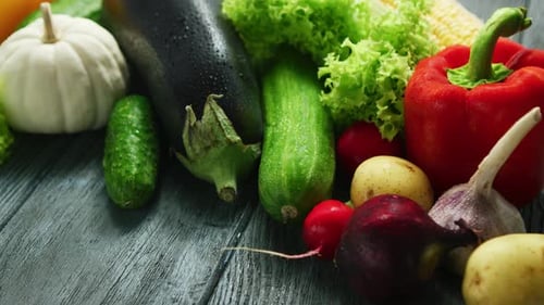 Fresh Vegetables Assortment on Wooden Surface