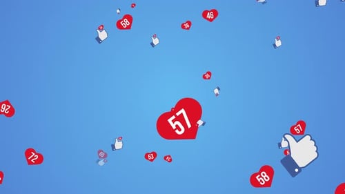 Social media animated hearts like and thumb up