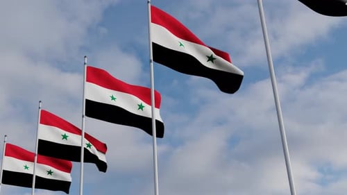 Waving Syrian Flag in Clear Blue Sky 3D Animation