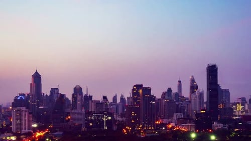 Day and Night Transition Time Lapse of Cityscape and Buildings in Metropolis