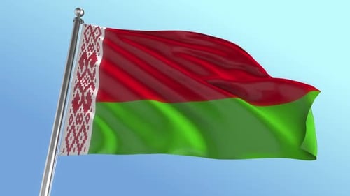 Realistic Waving Flag of Belarus Against Blue Sky