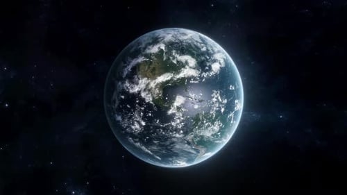 Looped Blue planet Earth in Space against Starfield Background