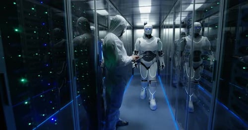 Engineers Testing on Robot Controls Inside the Laboratory