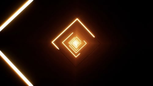 Neon Geometric Glowing Square Tunnel Loop Background