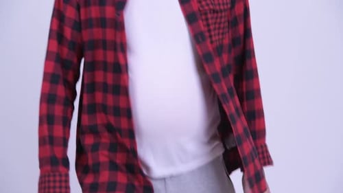 Big Belly of Young Fat Hipster Man Dancing