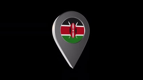Rotating 3D Map Pin with Kenya Flag
