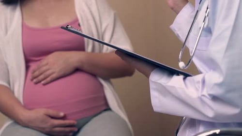 Pregnant Woman and Gynecologist Doctor at Hospital
