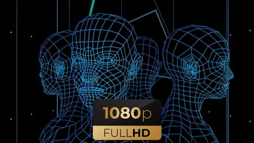 Futuristic Wireframe Human Heads Loop Animation
