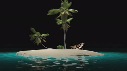 Tropische Insel mit Palmen und einer Sonnenliege im Meer