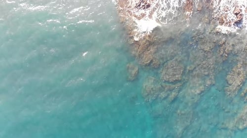 Aerial footage over the sea of Coast of Jacomar - Scenic Seascape Fuerteventura