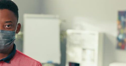 Man Wearing Protective Mask Inside Workplace
