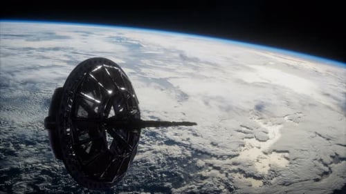 Detailed Futuristic Space Station Orbiting Earth
