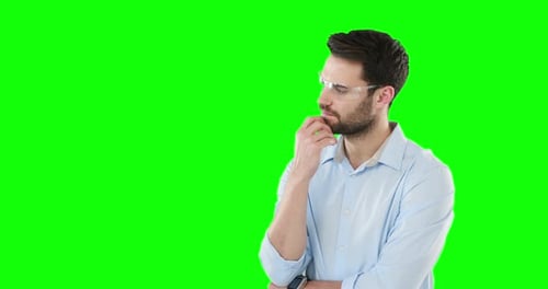Man Interacting with Virtual Interface on Green Screen