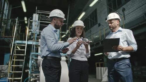 Chief Engineers Discussing Industrial Metal Part