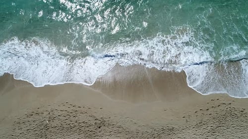 Beautiful Sandy Beach Sea Waves the Ocean Aerial View