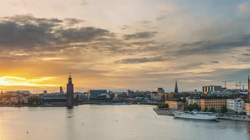 Stockholm, Sweden. Skyline Cityscape Famous View Of Old Town Gamla Stan In Summer Evening. Famous