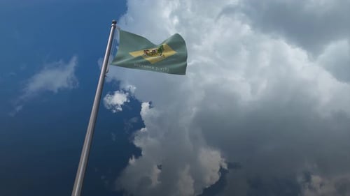 Delaware State Flag Waving Against Cloudy Sky