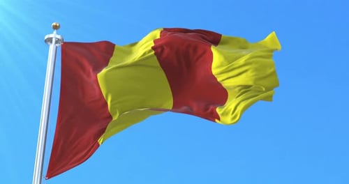 Vibrant Red and Yellow Striped Flag Waving in Wind Seamless Loop