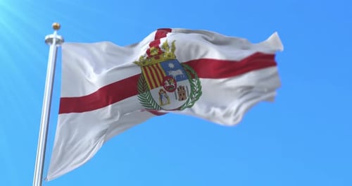 Realistic Animated Flag Waving with Coat of Arms against Blue Sky