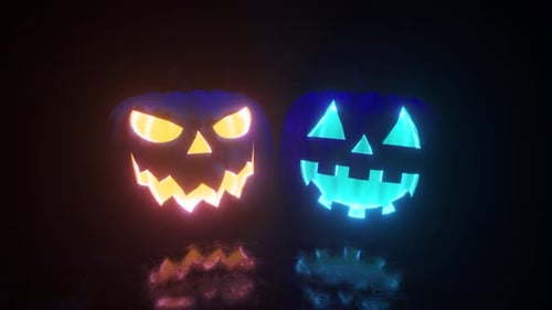 Neon Halloween Jack-o'-Lantern Pumpkins Glowing in Dark
