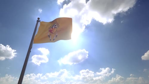 Bandera Mackinac Bands of Chippewa y de los indios de Ottawa, bandera de los nativos americanos en un asta de bandera V4 - 4K