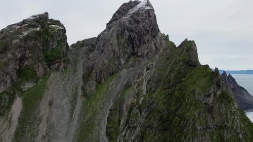Drone Towards Peaks Of Vestrahorn Mountain