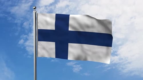 Finland National Flag Waving with Realistic Fabric Texture