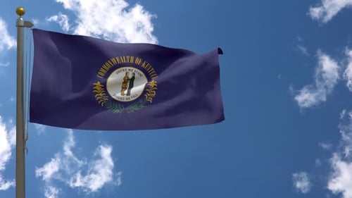 Waving Kentucky Flag in Blue Sky