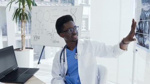 Doctor Examines X-Ray in Bright Office