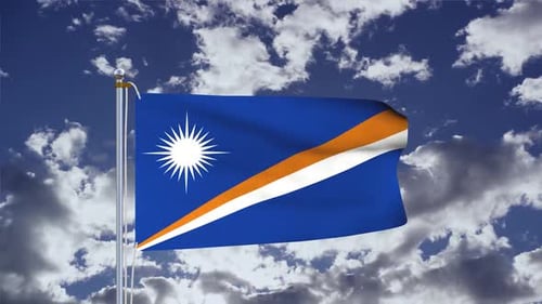 Marshall Islands Flag Waving Animation on Cloudy Sky