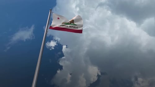 Realistic California State Flag Waving with Clouds