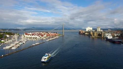 Aerial view of the tourist ship in the bay of Stavanger, Norway