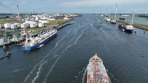 Crude Oil Tanker Ship at a Port Ready to Unload Petrochemicals at a Depot