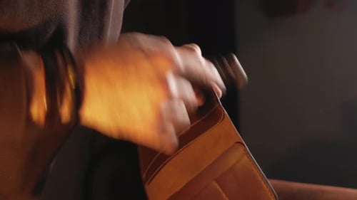 Tanner Makes Genuine Leather Wallet Professional Craftsman Closeup Indoor Authentic Business